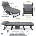 Cama Dobrável Portátil Espreguiçadeira Suporta 160kg com Travesseiro Embutido
